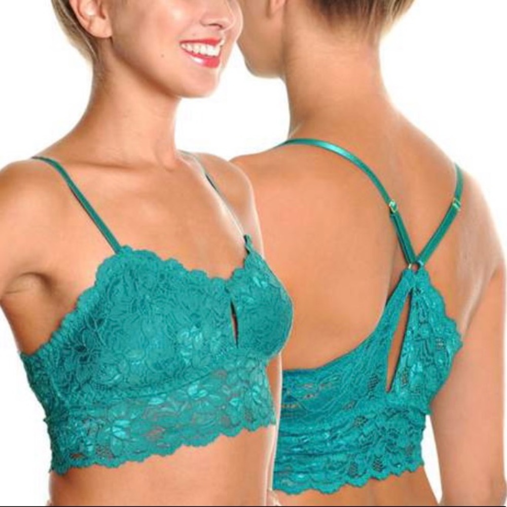 ANGELINA : Floral Lace Racerback Turquoise Bralette